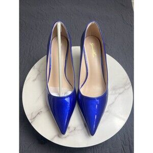 GENSHUO Blue PatentLeather Pointed Toe Kitten Heels NWOB Chic Work Comfort SZ8.5